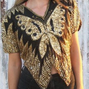 Vintage | 1980s Butterfly Sequin Festival Top